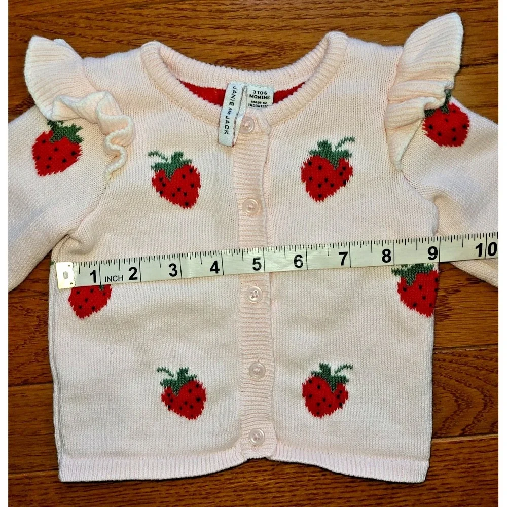 Janie‎ And Jack Sweater Button Cardigan Pink Strawberries 3/6 Mos Flare Shoulder